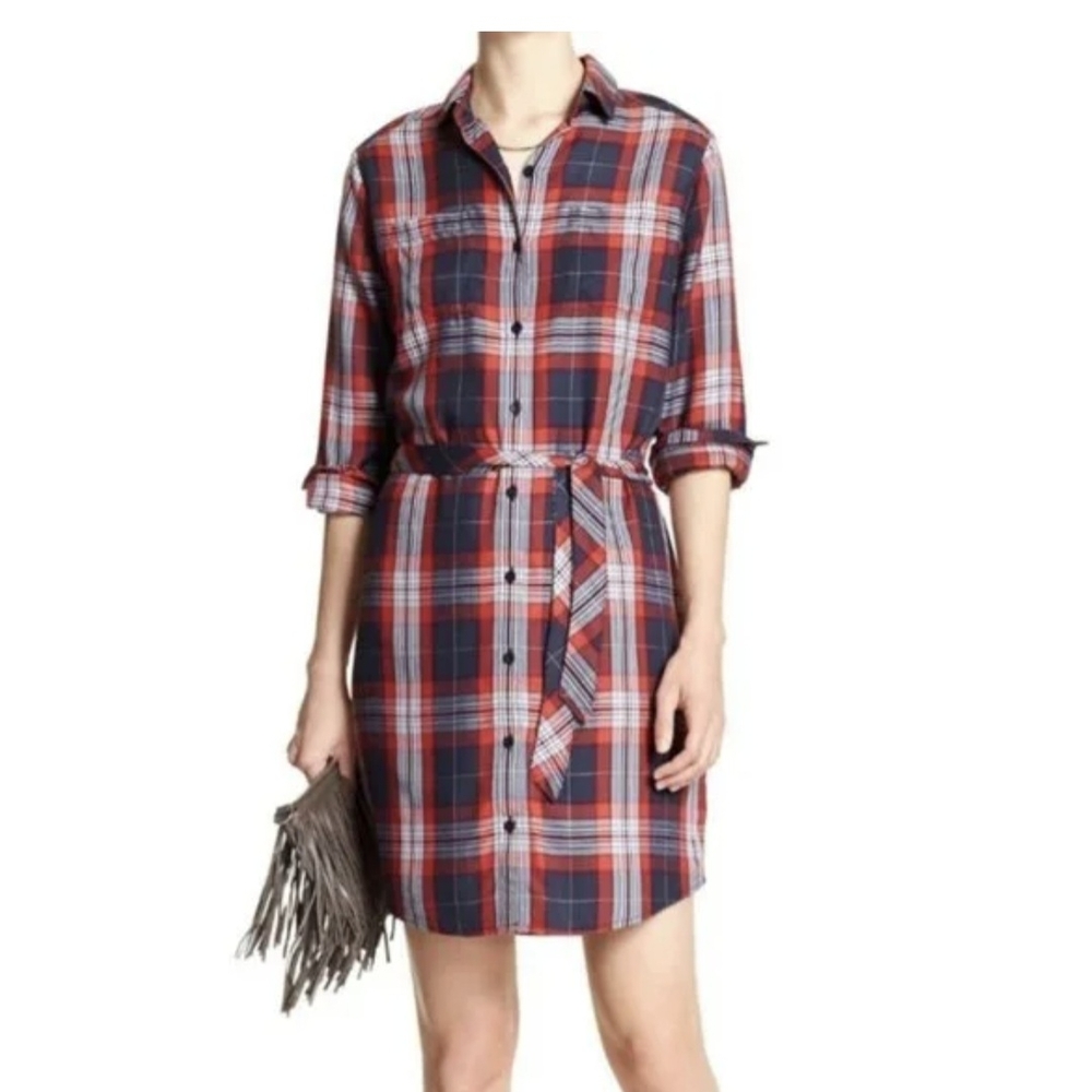 Banana Republic Plaid Shirt Dress - Red and Blue
